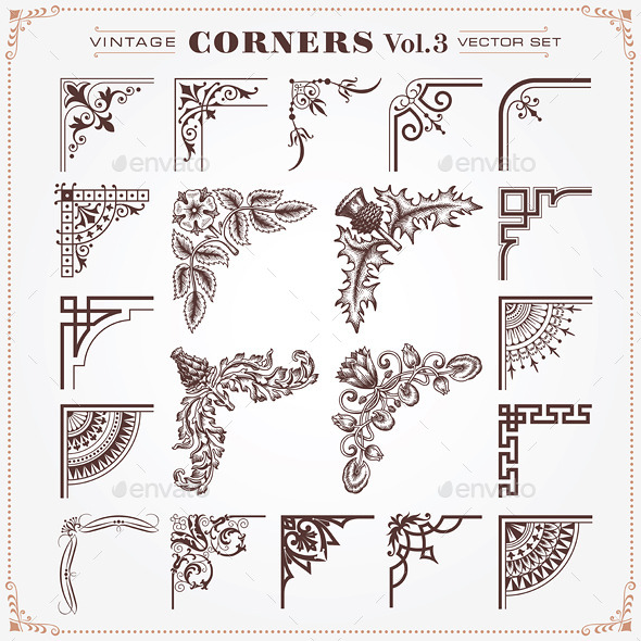 Vintage Style Design Elements Corners 3 - Flourishes / Swirls Decorative
