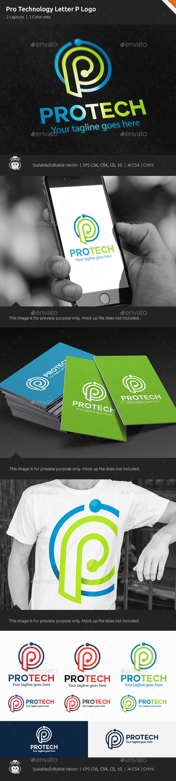 Pro Technology Letter P Logo - Letters Logo Templates