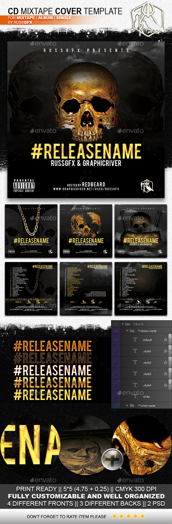 Gold Skull PSD CD Mixtape Cover Template - CD & DVD Artwork Print Templates