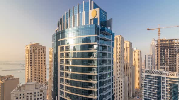 Amazing Colorful Dubai Marina Skyline During Sunset Timelapse alt