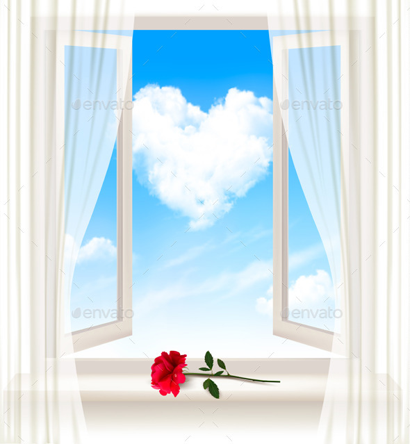 Background with an Open Window and a Red Flower - Weddings Seasons/Holidays