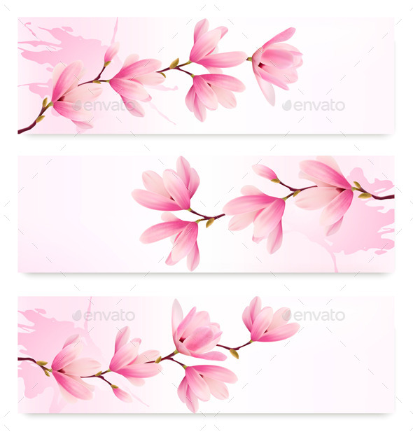 Three Spring Banners with Blossomed Flowers - Flowers & Plants Nature