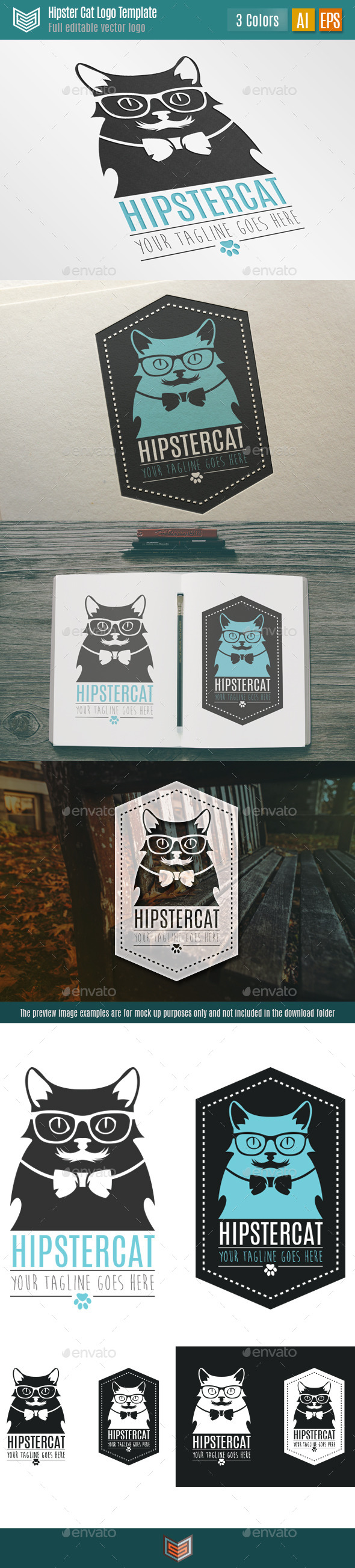 Hipster Cat Logo - Animals Logo Templates