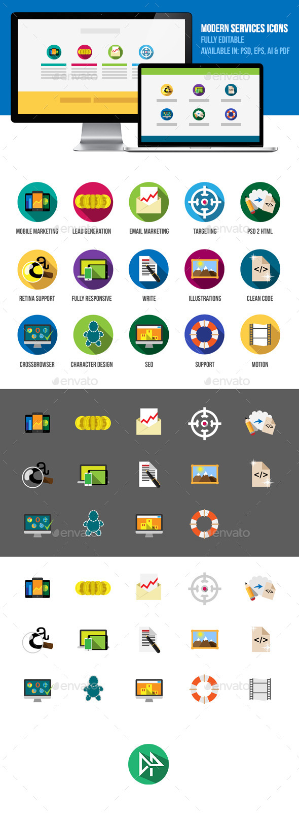 Modern IT Services Flat Icons - Business Icons