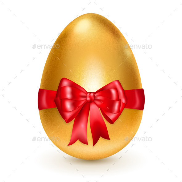 Golden Easter Egg with Red Bow - Miscellaneous Seasons/Holidays