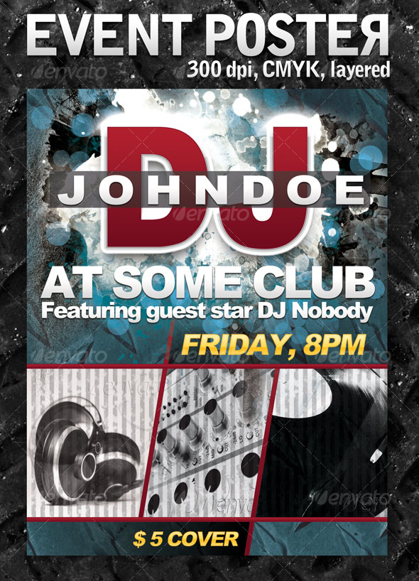 Event Poster, 8.5"x11", layered, print-ready - Clubs & Parties Events