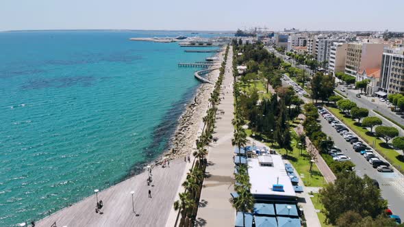 Limassol City Embankment on Sunny Day, Aerial View alt