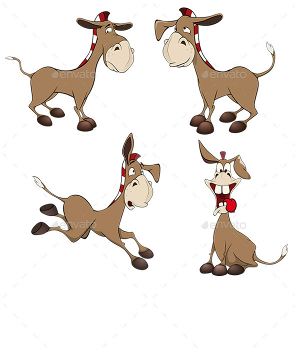 Set of Burros Cartoon - Animals Characters