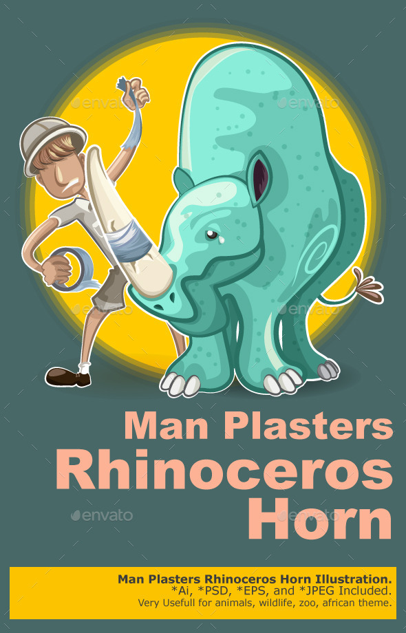 Eco Warrior Man Plasters Rhinoceros Horn - Animals Characters