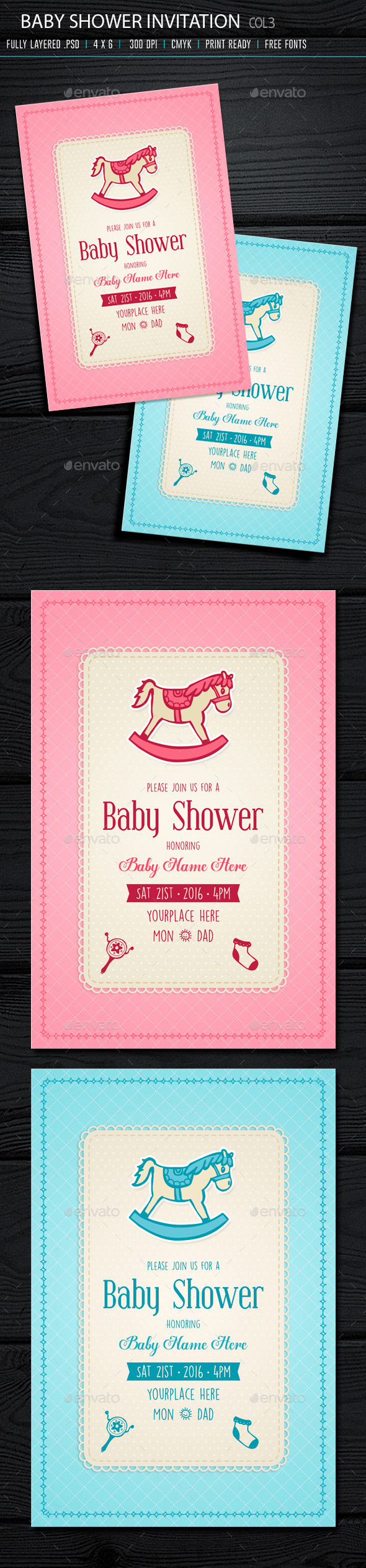 Baby Shower Invitation 3 - Cards & Invites Print Templates