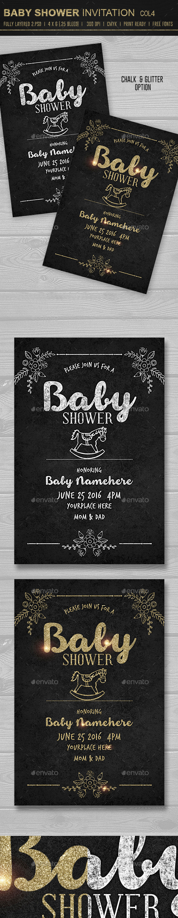 Baby Shower Invitation 4 - Cards & Invites Print Templates