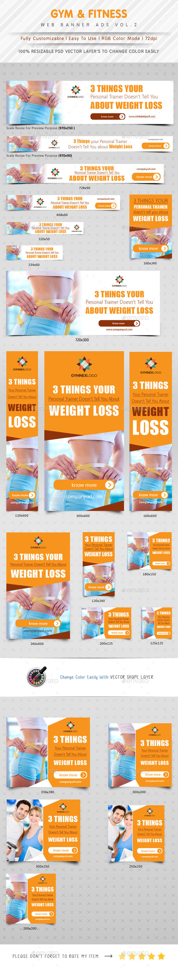 Gym & Fitness Web Banner Ads Vol. 2 - Banners & Ads Web Elements