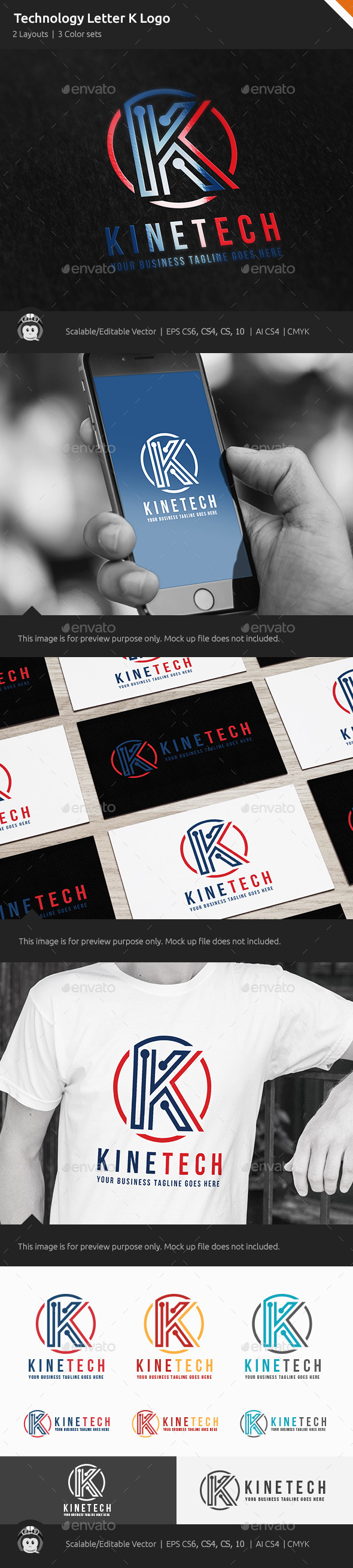 Kinetic Technology Letter K Logo - Letters Logo Templates