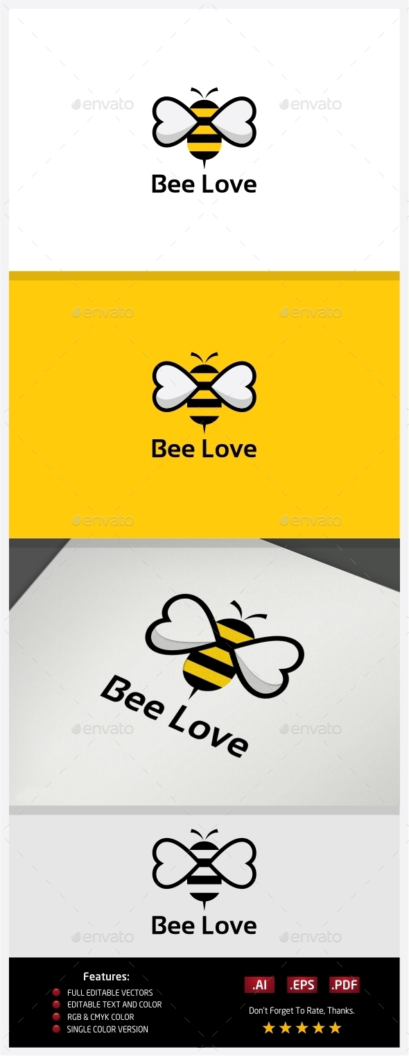 Bee Love Logo - Animals Logo Templates