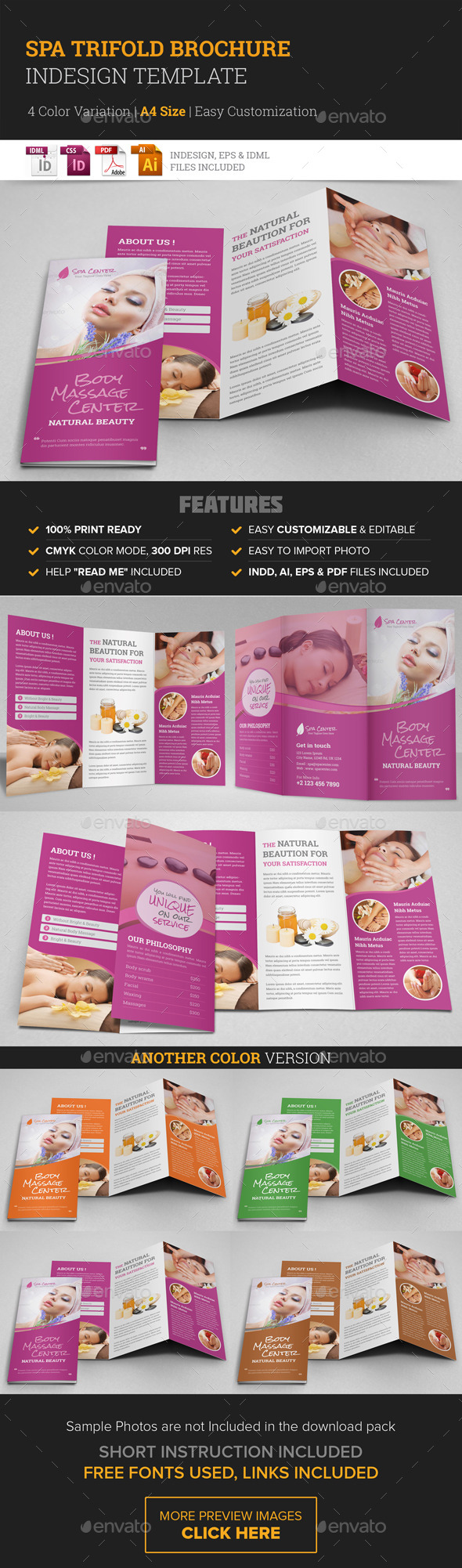 Spa & Beauty Salon Trifold Brochure Template - Corporate Brochures