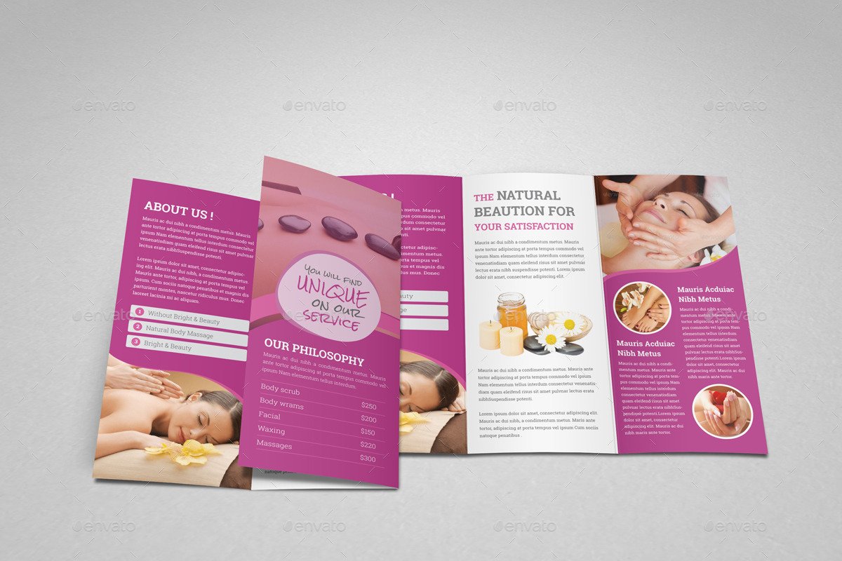 Spa & Beauty Salon Trifold Brochure Template, Print Templates ...