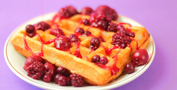 Waffles with red berries