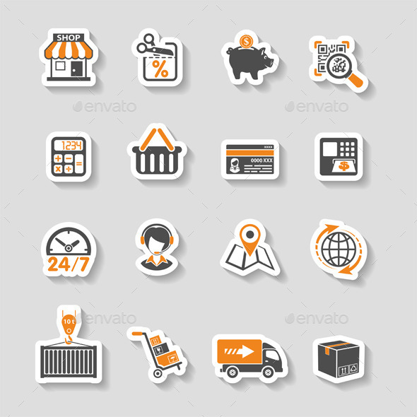 Internet Shopping and Delivery Sticker Icon Set - Retail Commercial / Shopping