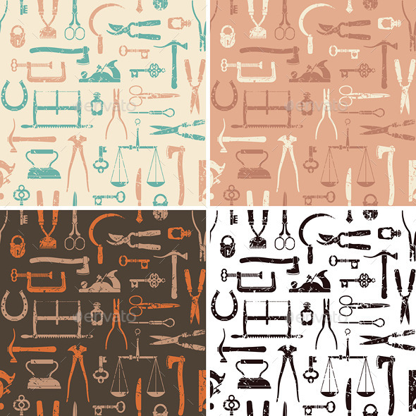 Vintage Tools and Instruments Seamless Pattern - Patterns Decorative