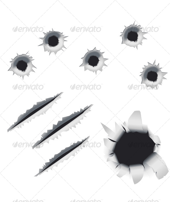Bullet Holes and Slashes Vector Design Elements - Decorative Symbols Decorative