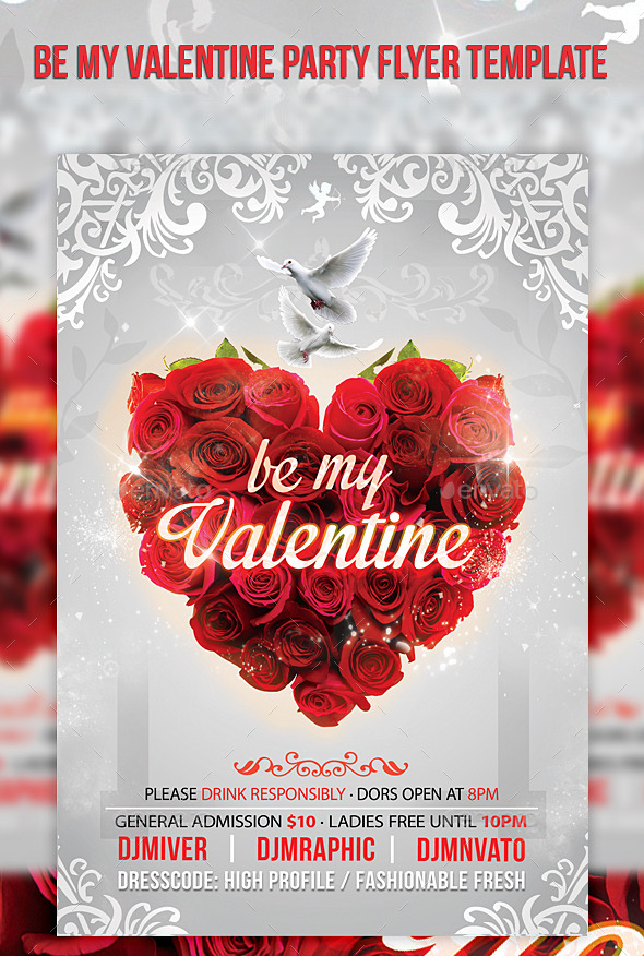Be My Valentines Party Day Flyer Template - Events Flyers