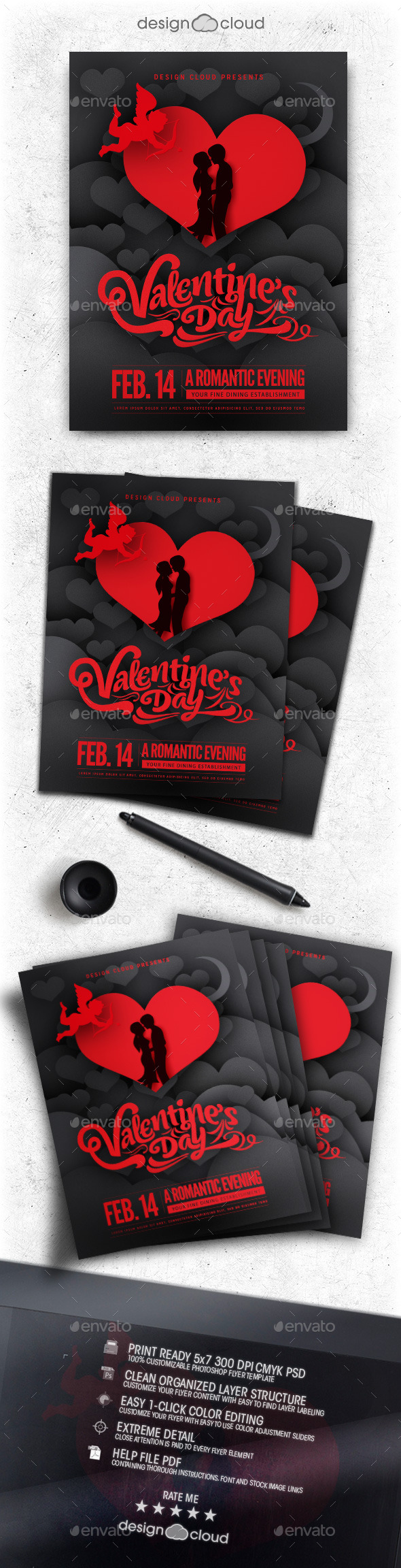 Elegant Shaded Valentine Flyer Template - Holidays Events
