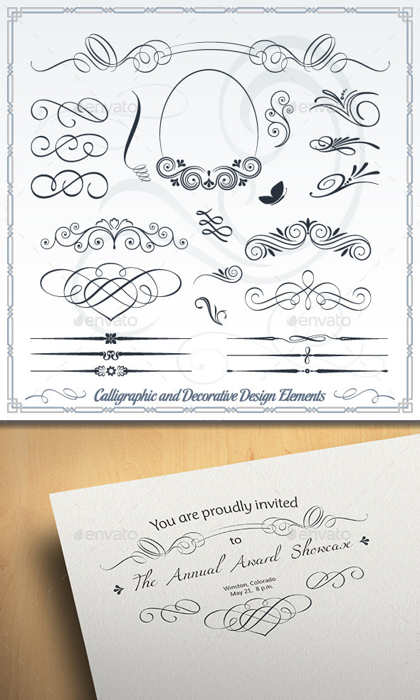 Calligraphic and Decorative Design Elements - Flourishes / Swirls Decorative