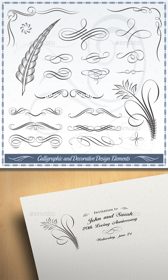 Calligraphic and Decorative Design Elements - Flourishes / Swirls Decorative
