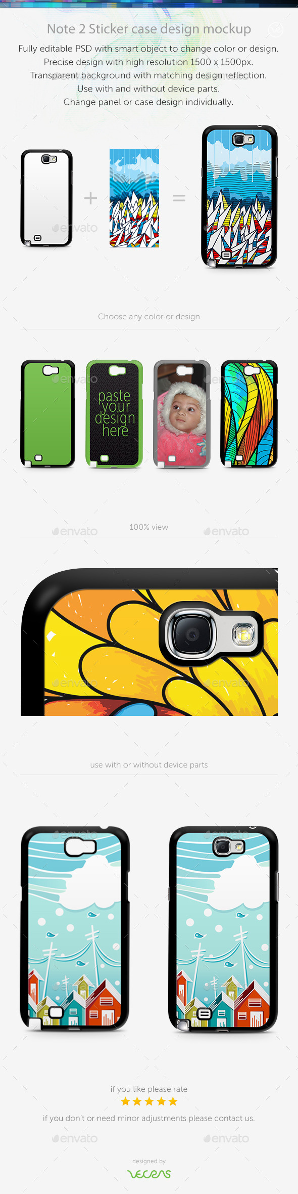 Note 2 Sticker Case Design Mockup - Mobile Displays