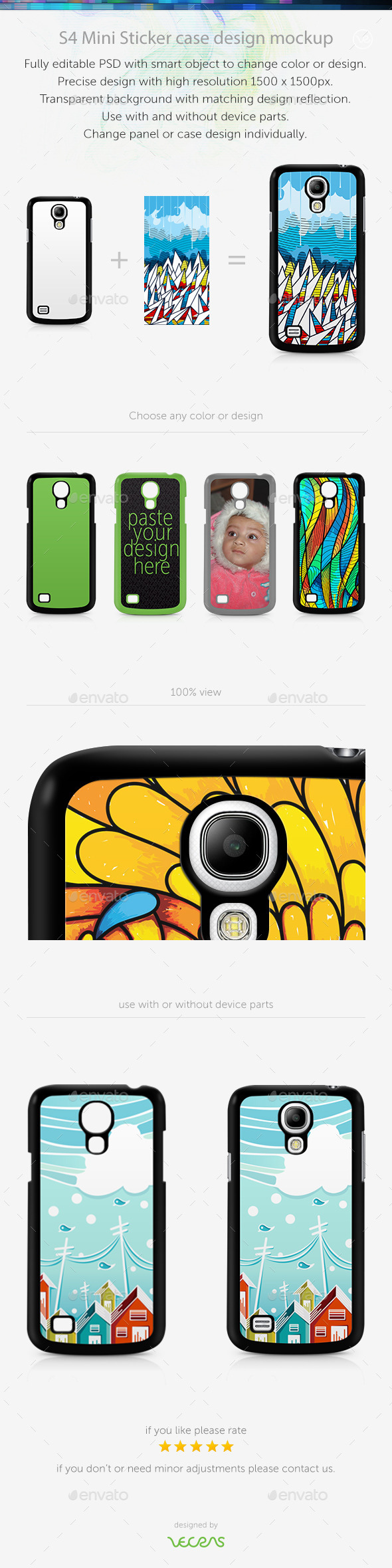 S4 Mini Sticker Case Design Mockup - Mobile Displays