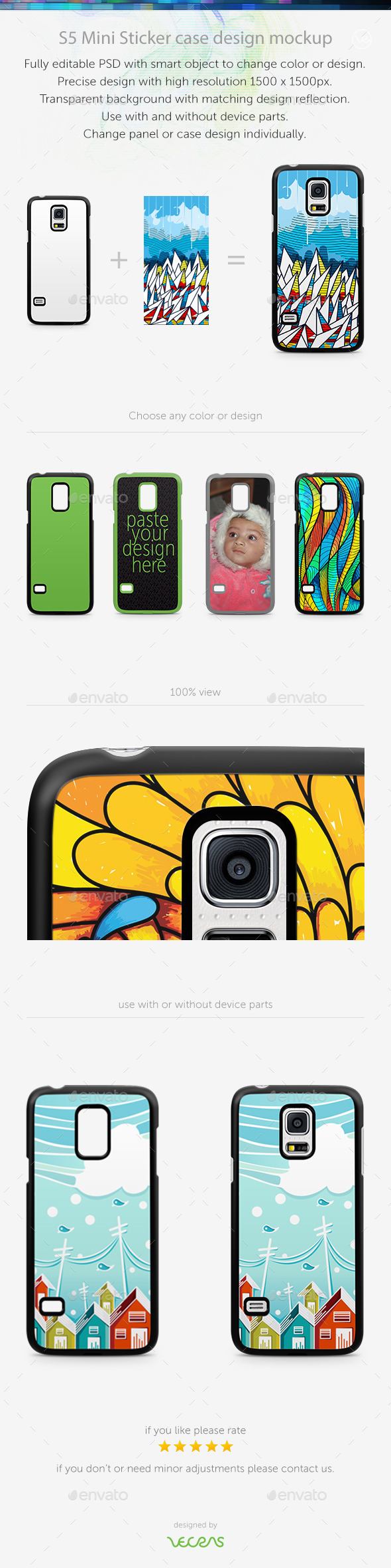 S5 Mini Sticker Case Design Mockup - Mobile Displays