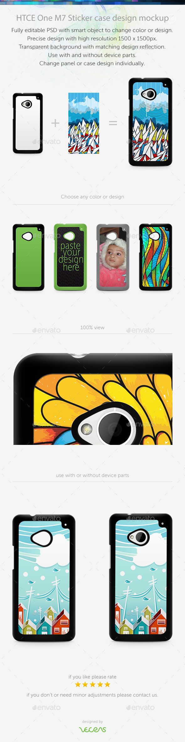 HTCE One M7 Sticker Case Design Mockup - Mobile Displays