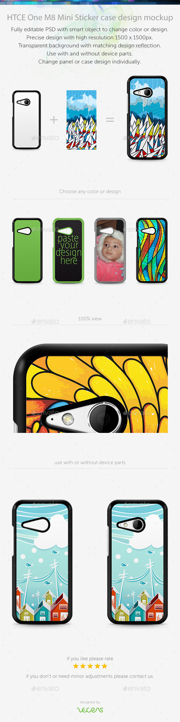 HTCE One M8 Mini Sticker Case Design Mockup