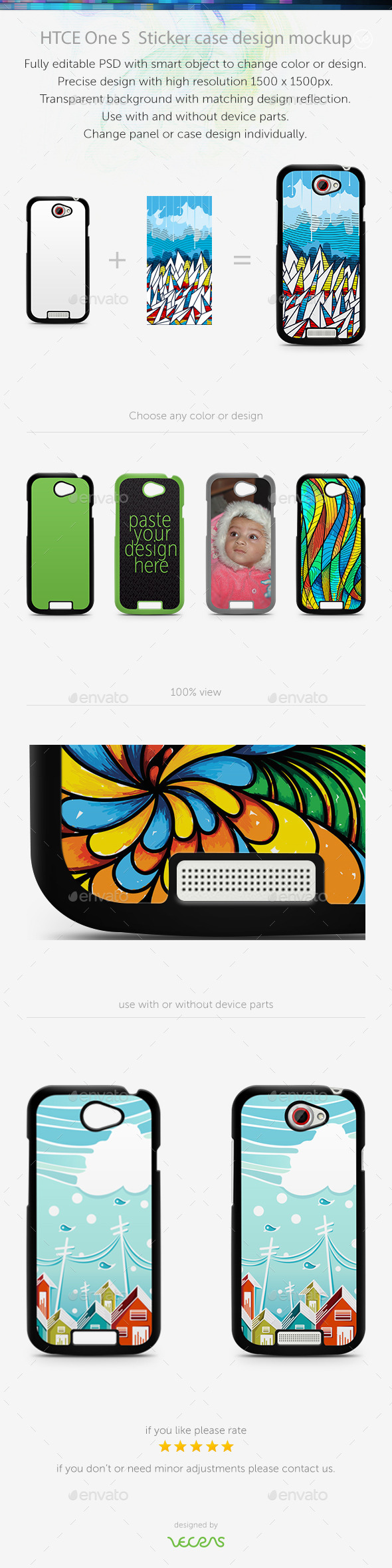 HTCE One S Sticker Case Design Mockup