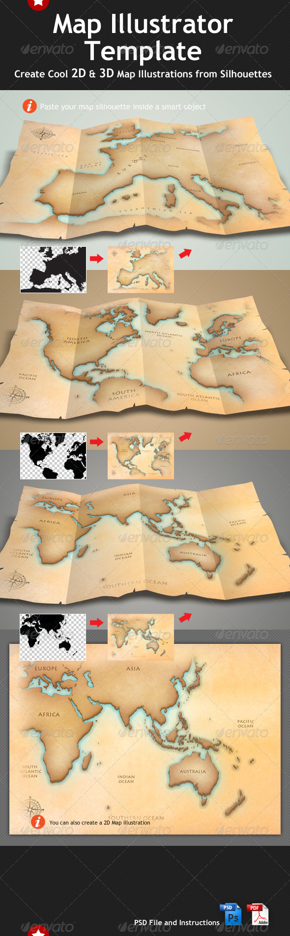Map Illustrator & Mock Up Template - Miscellaneous Print