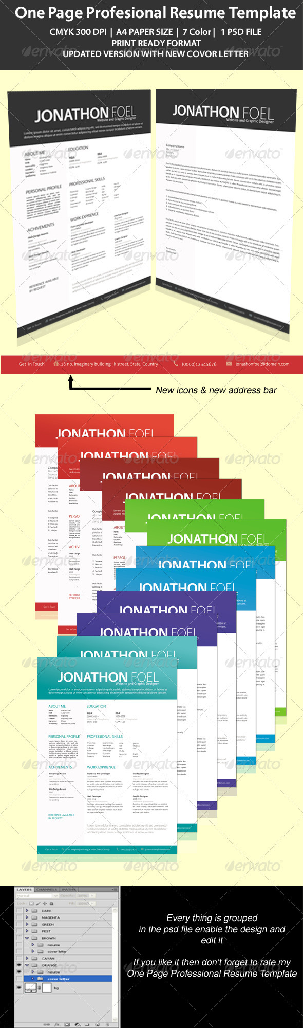 7x1 Professional One Page Resume - Resumes Stationery