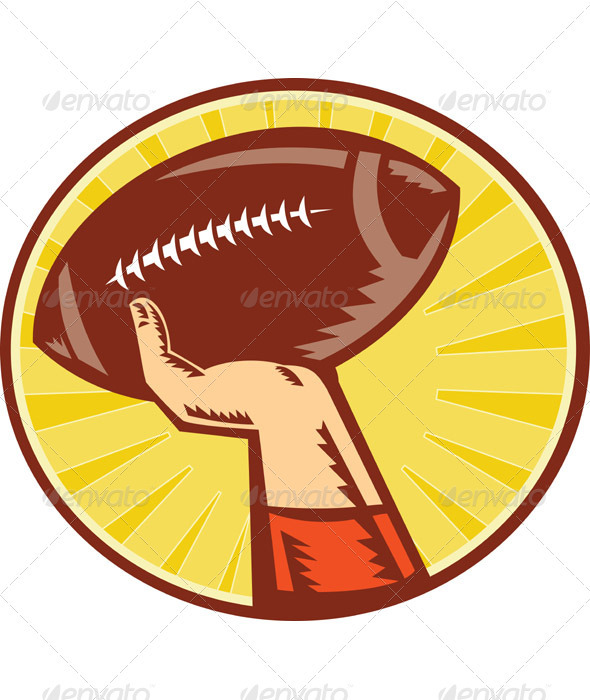 American Football Player Hand Throwing Ball Retro - Sports/Activity Conceptual