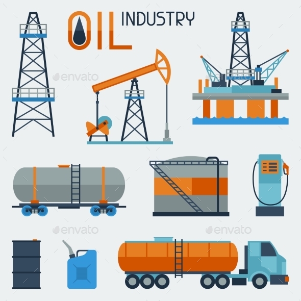 Industrial Set of Oil and Petrol Icons - Industries Business