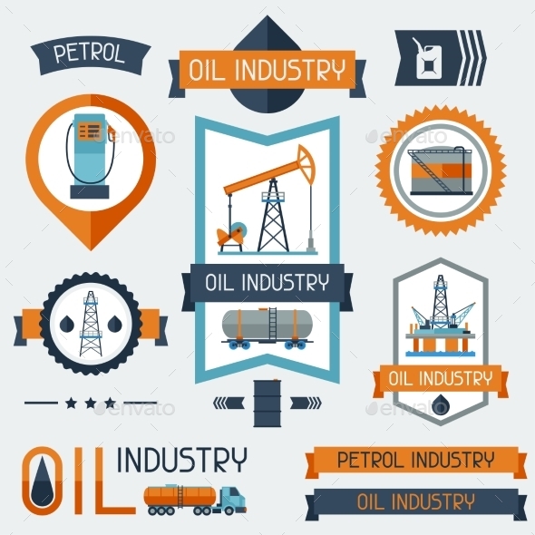 Industrial Badges with Oil and Petrol Icons - Industries Business