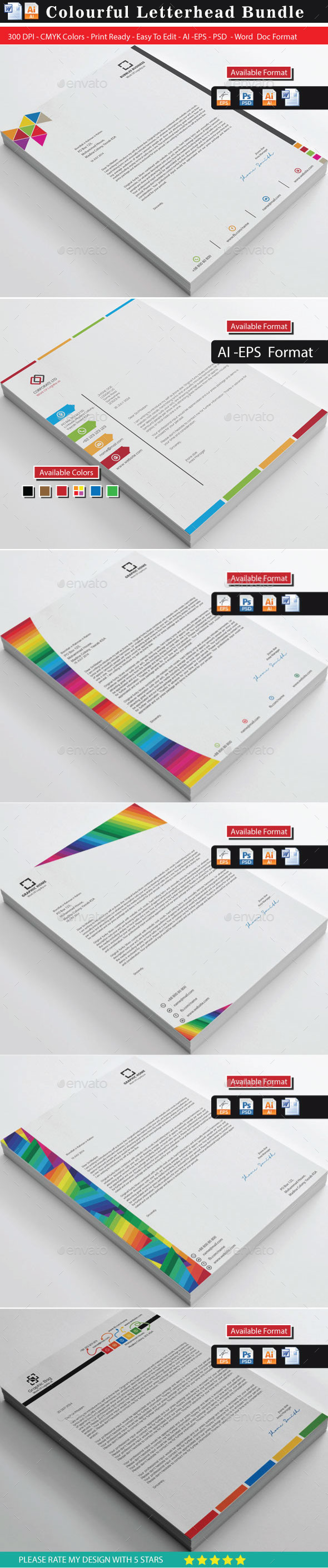 32 Clean & Creative Color Letterhead Bundle - Stationery Print Templates