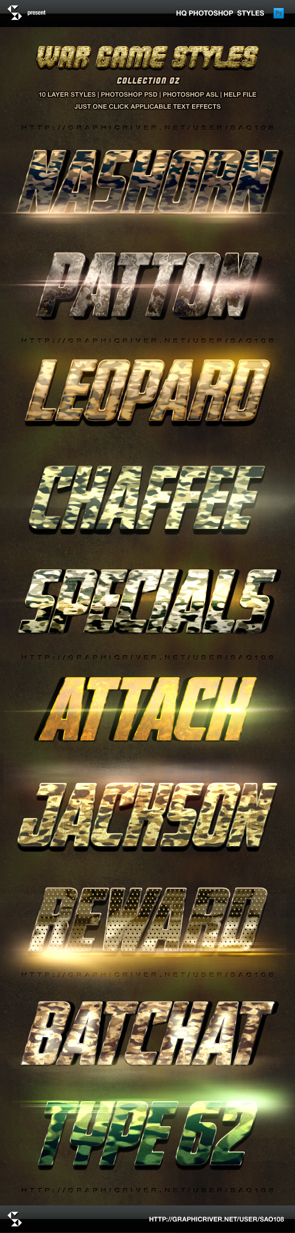 War Game Styles - Collection 2 - Text Effects Styles