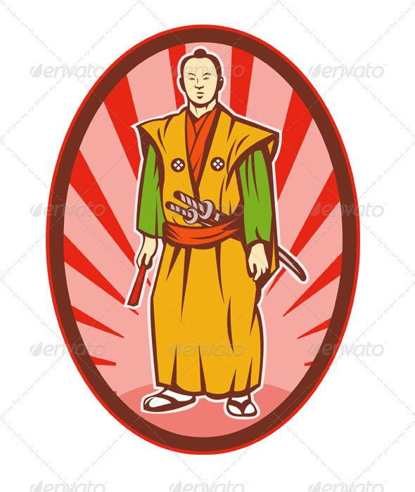 Samurai Warrior With Katana Sword Standing