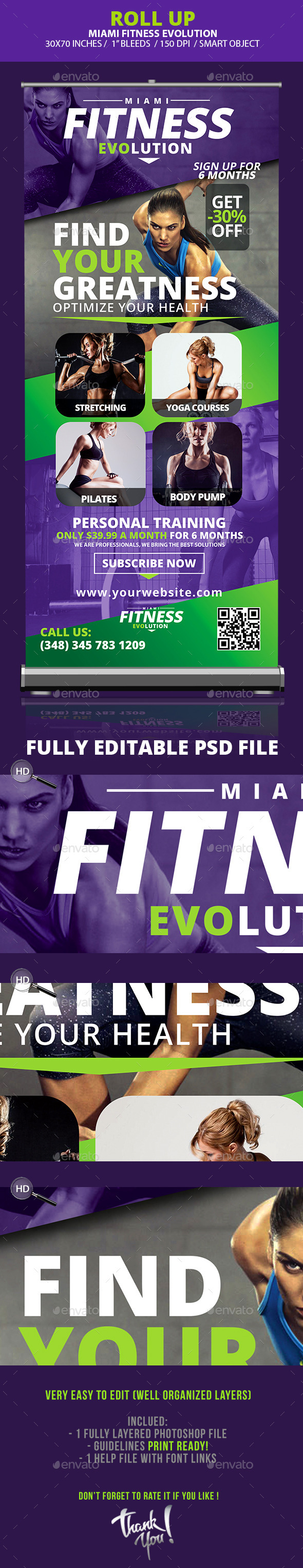 Fitness Evolution Roll-up Banners - Signage Print Templates