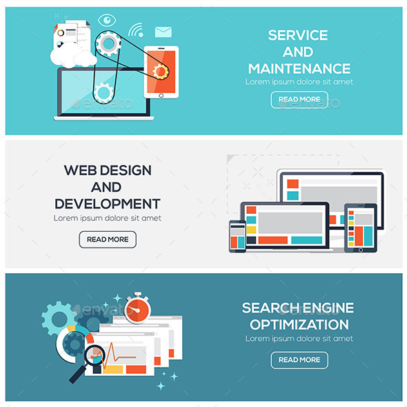 Flat Designed Banners - Web Technology