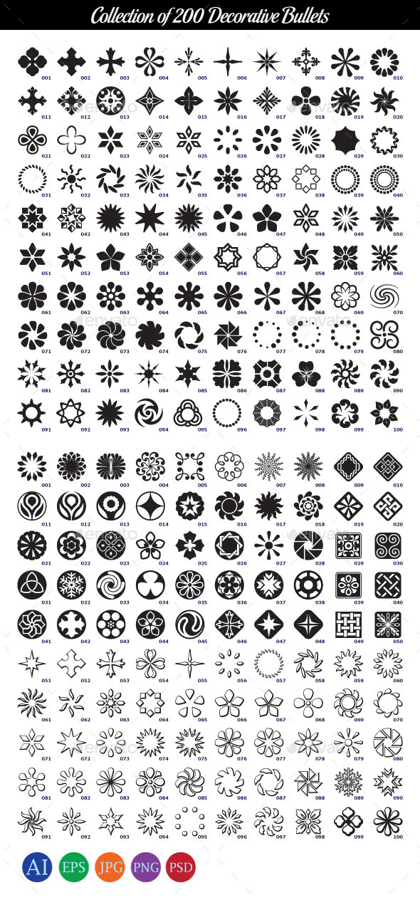 Collection of 200 Decorative Bullets - Patterns Decorative