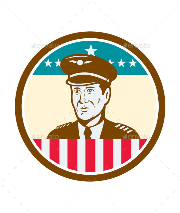 Airline Pilot Aviator USA Flag Circle Retro - People Characters