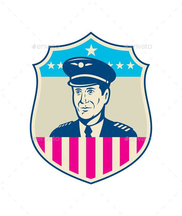 American Airline Pilot Aviator USA Flag Shield - People Characters