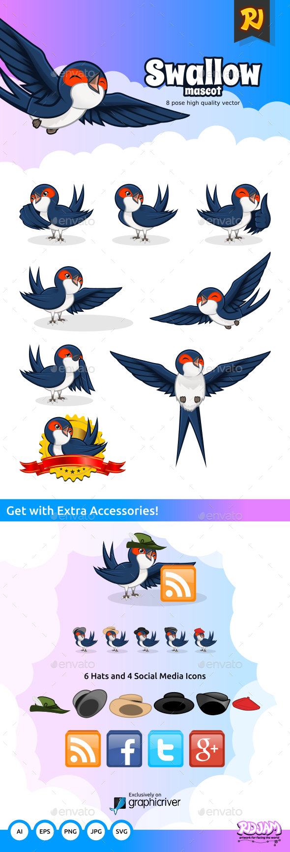 Swallow Mascot - Animals Characters