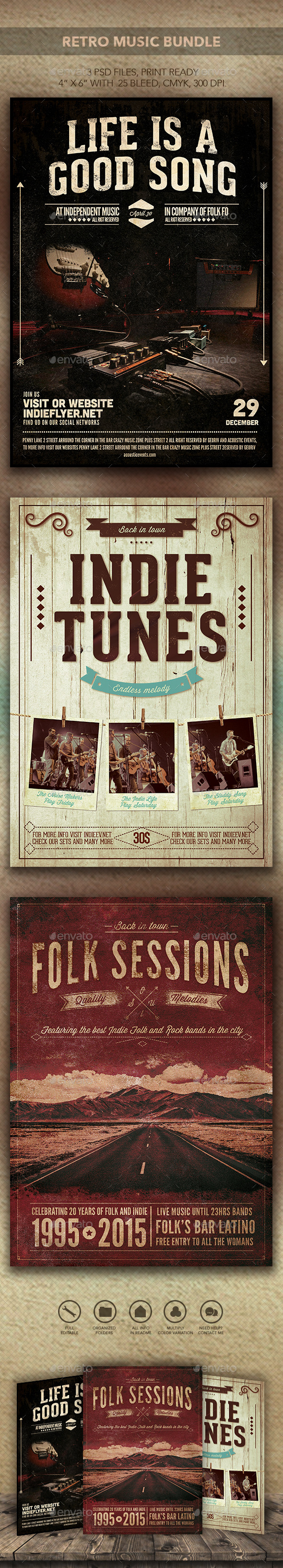 Retro Music Bundle - Flyers Print Templates