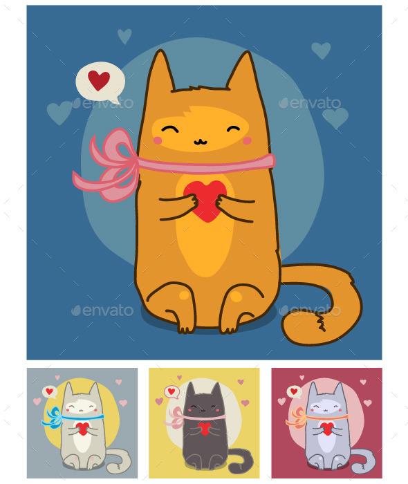 Red Cat on Blue - Animals Characters
